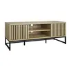 SWEEEK Meuble TV décor bois rainuré et métal 2 portes 120cm Lisbonne