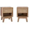 SWEEEK Lot de 2 tables de chevet avec 1 tiroir et 1 niche effet bois et cannage. pieds eucalyptus