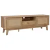 SWEEEK Meuble TV portes coulissantes. casier fermé. étagère effet bois et cannage 150cm