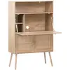 SWEEEK Bureau secrétaire. 2 portes en cannage. étagères. effet bois. pieds en bois de sapin