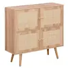 SWEEEK Commode enfant effet bois 4 portes en cannage
