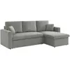 SWEEEK Canapé d'angle convertible en velours côtelé gris clair - IDA - 3 places. fauteuil d'angle réversible coffre rangement lit modulable