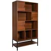 SWEEEK Bibliothèque style vintage en décor noyer et métal noir avec 9 compartiments (3 portes et 5 étagères)