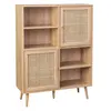 SWEEEK Buffet de rangement cannage et effet bois 2 portes
