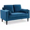 SWEEEK Canapé 2 places fixe droit en velours bleu pieds bois scandinave - Bjorn