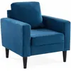 SWEEEK Fauteuil en velours bleu - Bjorn - Canapé 1 place fixe droit pieds bois