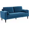 SWEEEK Canapé 3 places fixe droit en velours bleu, pieds bois scandinave - Bjorn