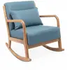 SWEEEK Fauteuil à bascule design en bois et tissu 1 place rocking chair scandinave bleu