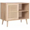 SWEEEK Meuble de rangement en cannage 2 niveaux 1 porte pieds scandinaves