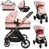 BEBELISSIMO - Poussette combinée trio 3 en 1 - siège auto 0+ IRIS   nacelle   dès la naissance   jusqu’à 22kg  - rose
