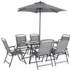SWEEEK Salon de jardin acier anthracite 1 table 6 fauteuils pliants 1 parasol