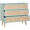 SWEEEK Commode en décor bois vert céladon et cannage 90x39x79cm - Bohème - 3 tiroirs