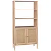SWEEEK Bibliothèque effet bois et cannage - bohème - 4 niveaux. 2 portes. 5 étagères