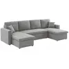 SWEEEK Canapé panoramique convertible en tissu gris clair