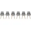 SWEEEK Lot de 6 chaises scandinaves pieds bois de hêtre chaises 1 place gris