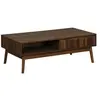 SWEEEK Table basse couleur teinté noyer. Linear. décor bois rainuré. pieds compas. 2 niches. 1 tiroir. L 110 x l 59 x H 39cm