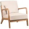 Nordlys Fauteuil de salon en bois massif et velours côtelé beige