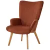 Nordlys Fauteuil de salon en bois massif et velours côtelé terracotta