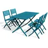 CITY GARDEN Ensemble repas de jardin 4 places en aluminium bleu canard - MARIUS