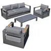 PARIS GARDEN Salon de jardin 5 places en aluminium anthracite et accoudoirs en HPL