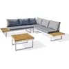 DCB GARDEN Salon de jardin 5 places bois d'acacia et aluminium blanc