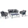 Salon de jardin 4 places en corde tissée et aluminium gris anthracite