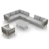 PARIS GARDEN Salon de jardin d'angle 7 places en aluminium et corde gris