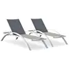 DCB GARDEN Lot de 2 bains de soleil en toile plastifiée taupe et aluminium blanc