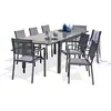 Ensemble repas 8 places en aluminium anthracite et plateau verre