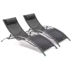 DCB GARDEN Lot de 2 bains de soleil en aluminium et toile plastifiée noire - CL76