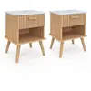 Idomya - 2 Tables de chevet Marceau effet lattes bois/effet marbre bla...