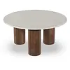 Drawer Table basse en marbre et bois massif ø80cm - Blanc ivoire