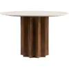 Drawer Table à manger 4 personnes ronde en marbre/bois massif - Blanc ivoire