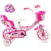 A.T.L.A.S. Vélo enfant 12'' Minnie / Disney Fille ( taille < 90/95 cm ), Rose & Blanc, équipé d'un porte-poupée, panier avant + Casque Minnie