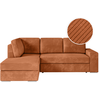 LOUNGITUDE ADEN - Canapé d'angle convertible avec coffre en velours côtelé - Angle gauche - Terracotta