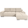 LOUNGITUDE Canapé d'angle convertible avec coffre en tissu - Beige - Angle Droit