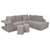 LOUNGITUDE Canapé d'angle gauche convertible et 2 poufs en tissu - Gris clair