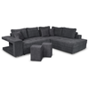 LOUNGITUDE Canapé d'angle droit convertible et 2 poufs en tissu - Gris foncé