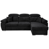 LOUNGITUDE Canapé d'angle convertible avec têtières réglables en tissu - Noir