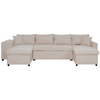 LOUNGITUDE Canapé panoramique convertible poufs à gauche tissu beige Nuage 305 cm