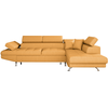 LOUNGITUDE Canapé d'angle droit convertible en tissu - Jaune ocre - Pieds métal