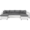 LOUNGITUDE Canapé d'angle panoramique avec poufs, simili/microfibre - Blanc/Gris
