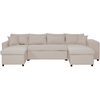 LOUNGITUDE Canapé panoramique convertible poufs à droite tissu beige Nuage 305 cm