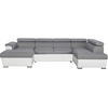 LOUNGITUDE Canapé panoramique lit 2 coffres en tissu et simili - Gris ...