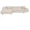 LOUNGITUDE Canapé d'angle gauche convertible en tissu - Beige - Pieds bois