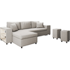 LOUNGITUDE Canapé d'angle convertible et poufs en tissu - Beige