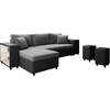 LOUNGITUDE Canapé d'angle convertible et poufs en simili/microfibre - Gris / Noir