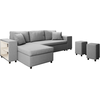 LOUNGITUDE Canapé d'angle convertible et poufs en tissu - Gris clair