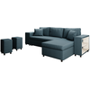 LOUNGITUDE Canapé d'angle convertible et poufs en tissu - Bleu