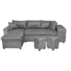 LOUNGITUDE Canapé d'angle convertible avec coffre et poufs en microfibre - Gris